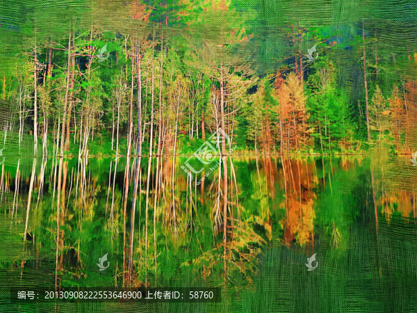 湖畔小樹林,電腦油畫