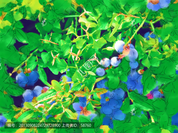 夢幻藍莓,電腦水彩畫