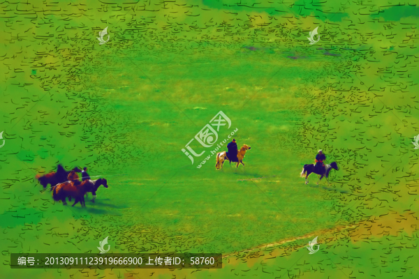 草原奔馬圖,電腦水彩畫