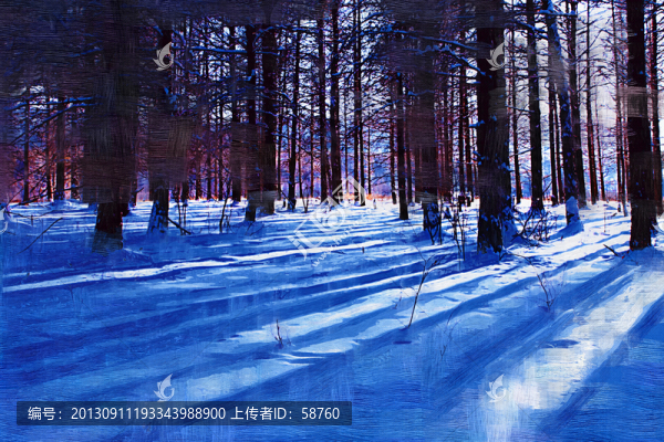 雪林風景,電腦油畫