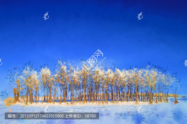 雪原霧凇圖,電腦水彩畫
