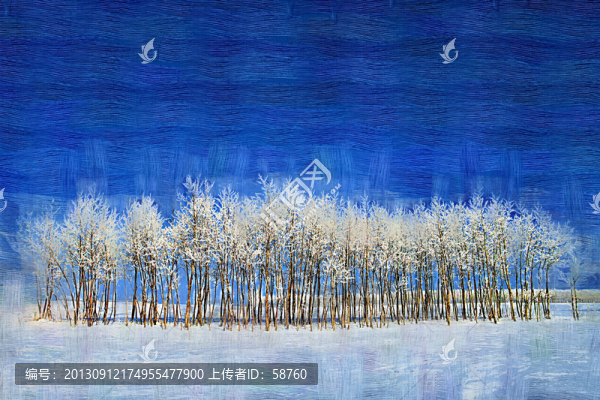 雪原樹林,電腦油畫