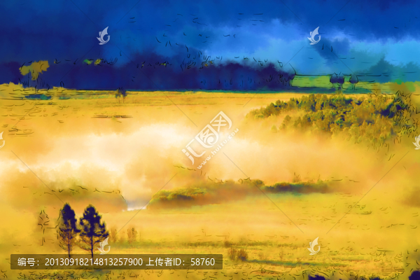 山林晨霧圖,電腦畫