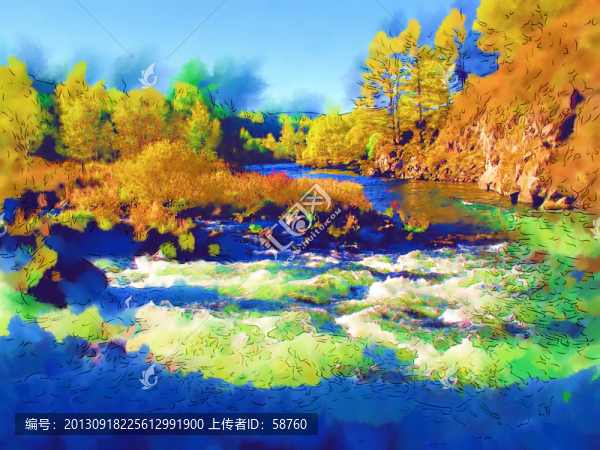 秋景,電腦水彩畫(huà)