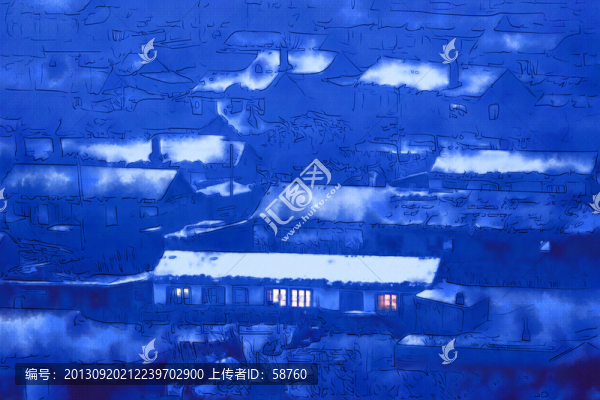 山里人家冬夜,電腦畫