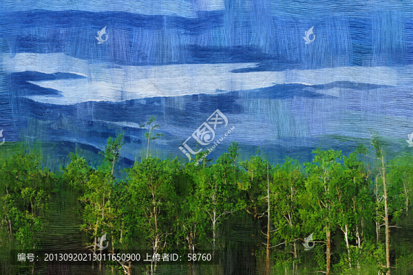 森林晨霧圖,電腦油畫(huà)