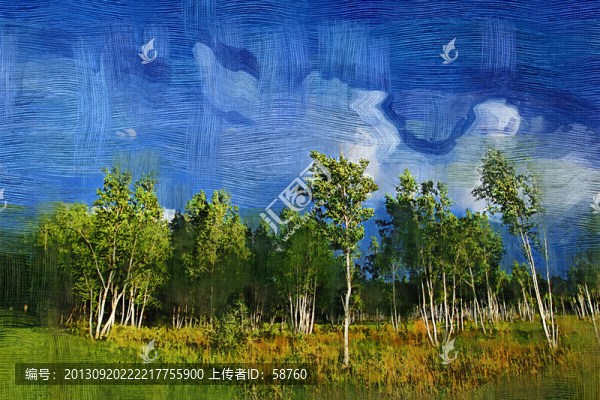 白樺林之韻,電腦油畫(huà)