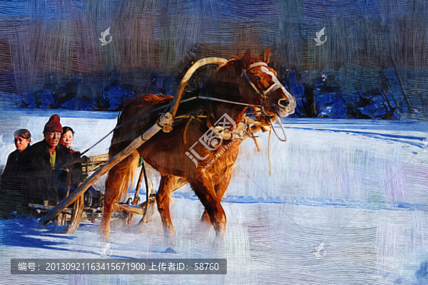 馬拉爬犁踏雪圖,電腦油畫(huà)