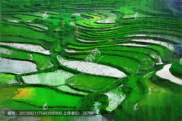 貴州水田,電腦油畫