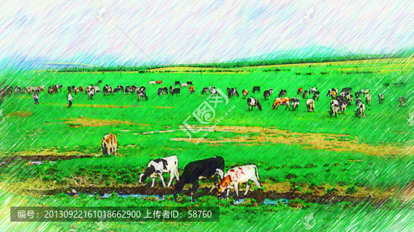 草原春色圖,電腦畫(huà)