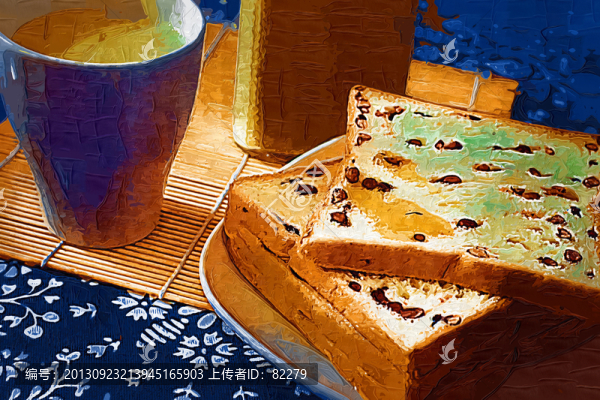 油畫(huà)裝飾畫(huà),早餐豆?jié){配面包