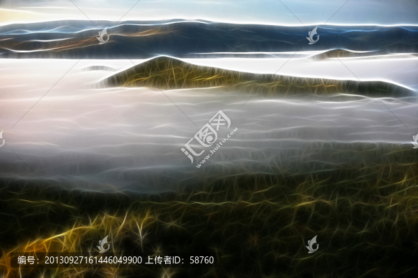 山林晨霧圖,電腦畫