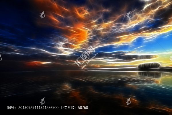 湖水上的彩云,電腦抽象畫