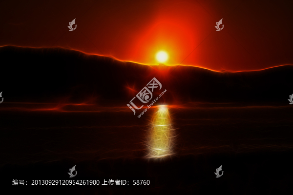旭日東升,抽象電腦畫