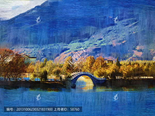 湖泊,電腦油畫