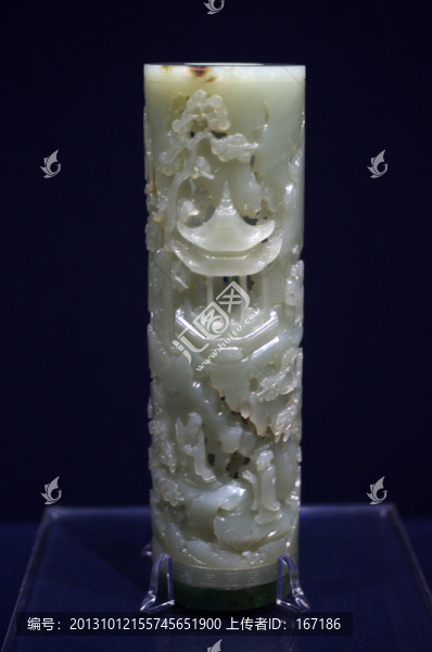 人物山水紋香筒