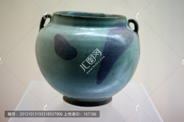 鈞窯月白釉紫斑雙系罐