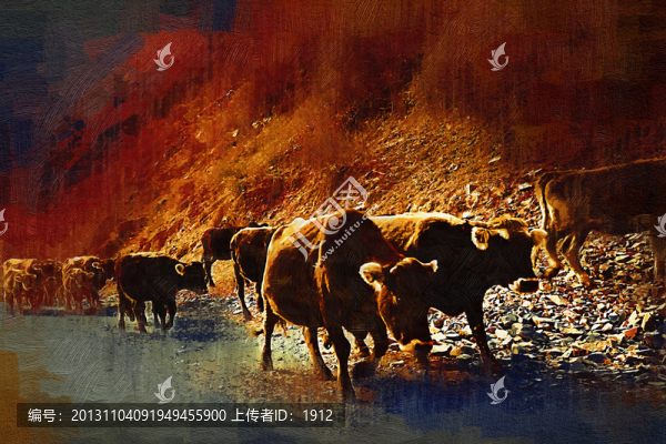 油畫,牧牛圖
