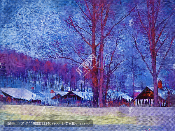 裝飾畫,山村人家