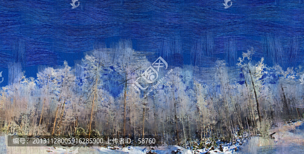 森林冬雪圖,電腦油畫