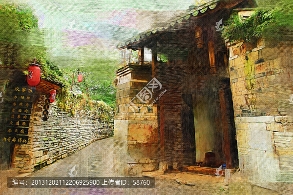古鎮(zhèn),電腦油畫