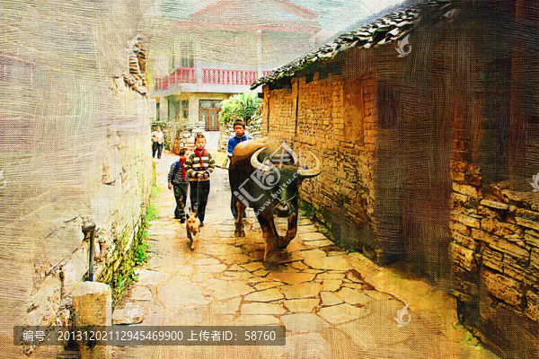 古鎮(zhèn),電腦油畫