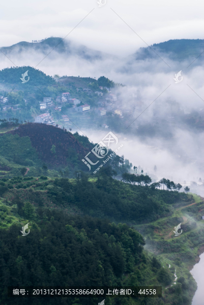 山,云霧,梯田