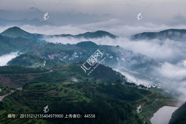 山,云霧,梯田