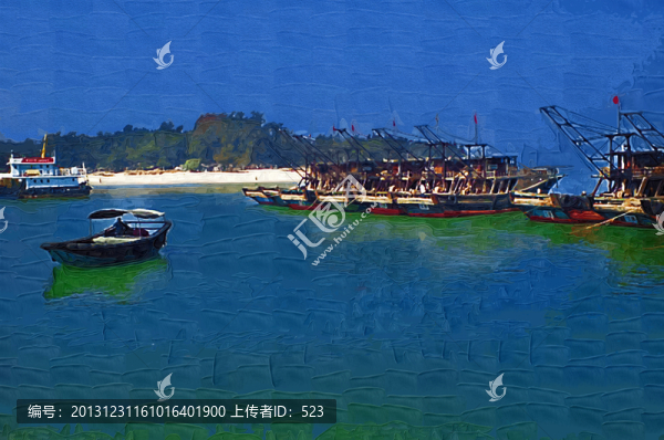 漁船水彩畫
