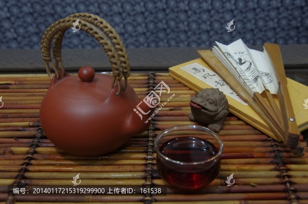 茶壺,,茶杯,書法扇子
