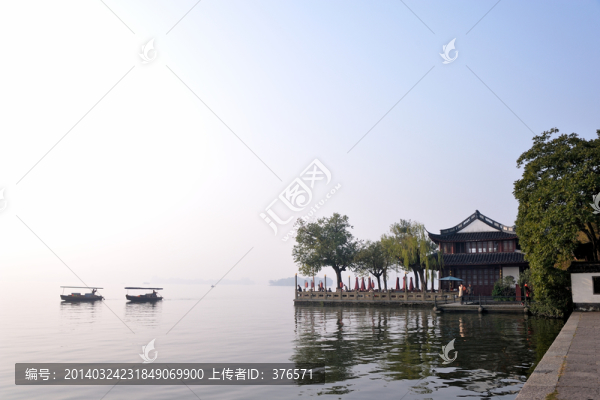 西湖,白堤,早晨,霧霾,游船