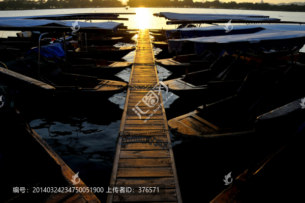 西湖,棧道,日出,碼頭,清晨