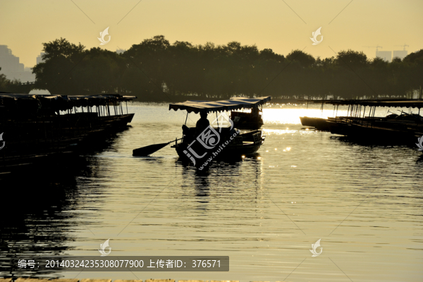 西湖,湖泊,船工,碼頭,清晨