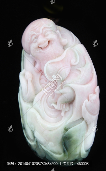 獨(dú)山玉粉彩雕彌勒佛手把件