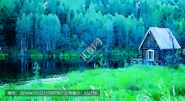 裝飾畫(huà),森林,木屋