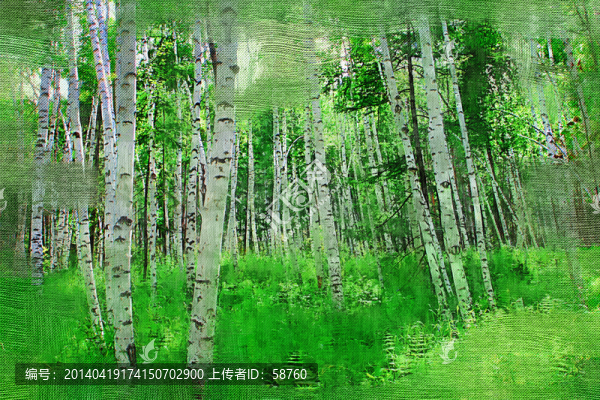 白樺林之春,電腦油畫