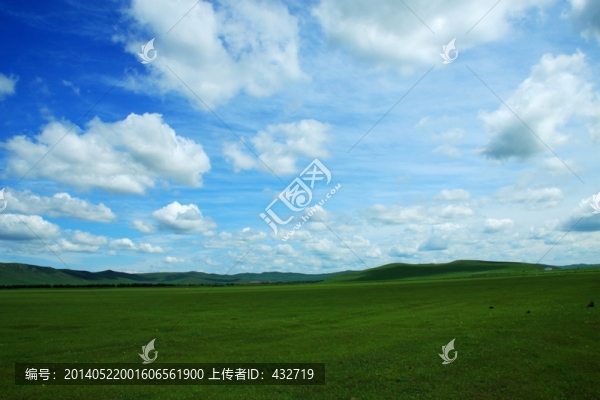 呼倫貝爾草原,藍(lán)天,白云