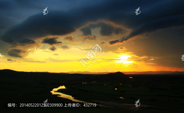 呼倫貝爾根河濕地,落日