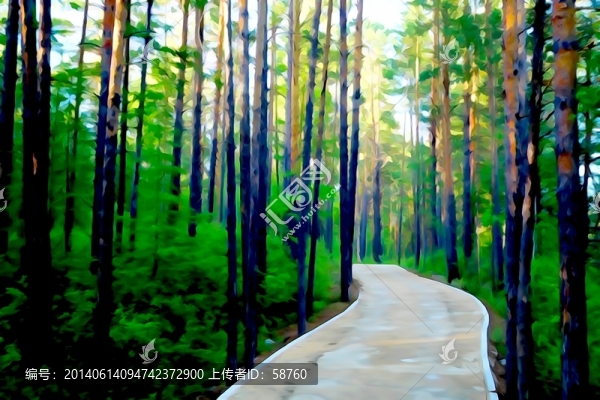 電腦水彩畫,林間小路