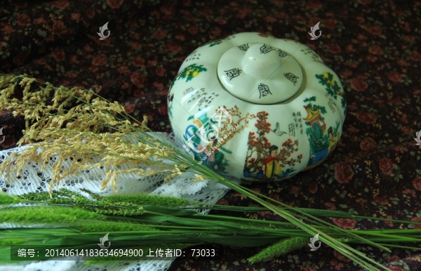 窩瓜瓷罐,麥穗草