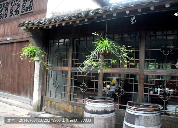吊籃,古典窗格,窗格,木桶