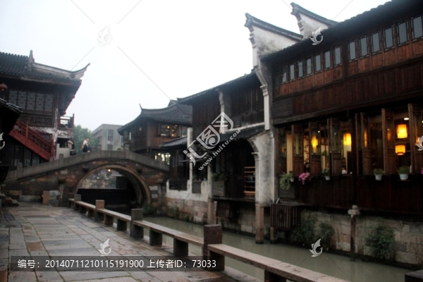 烏鎮(zhèn),老街,河流,雨天