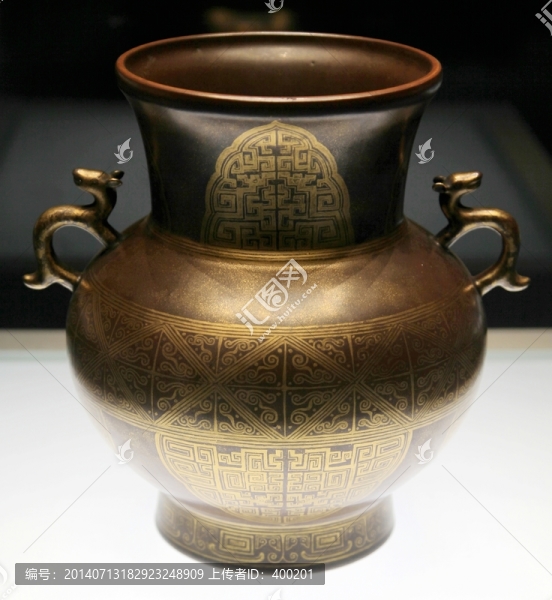 仿古銅釉描金彩犧耳尊