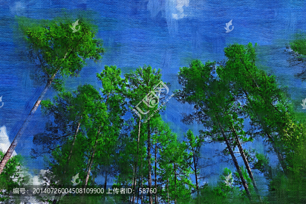 電腦畫,油畫松林