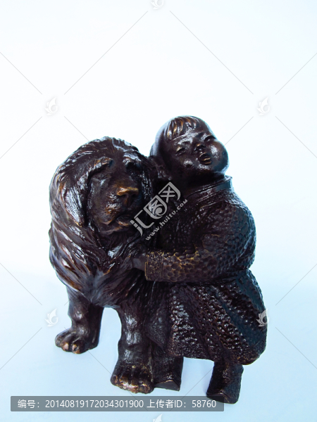 蒙古族雕塑兒童與藏獒