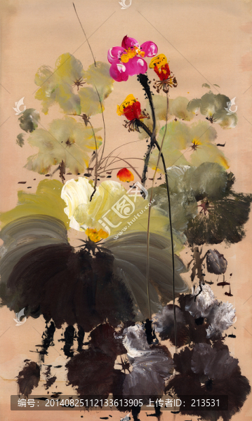 油畫荷花,花卉