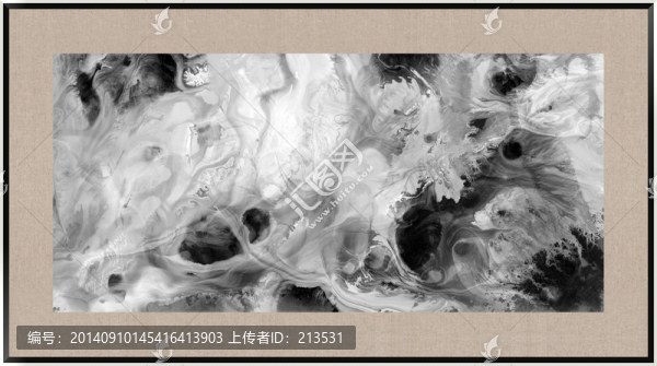 水墨,流彩,細麻畫布抽象畫