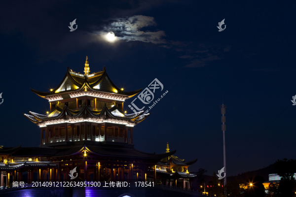 月亮,中秋節(jié),夜景,古建筑