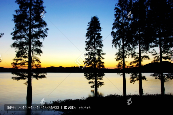 四明湖,晚霞