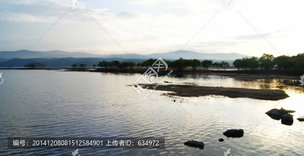 湖泊,遠(yuǎn)山,綠樹(shù),夕陽(yáng)